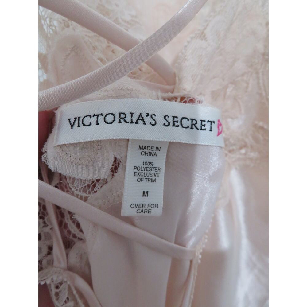 Victoria's Secret Sz M Champagne Pink Vintage Satin Lace Trim Maxi Dress Slip - Picture 8 of 8